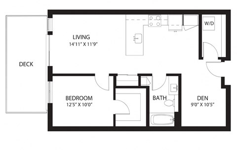 Floor plan for 1 bed, 1 bath, 831 sqft